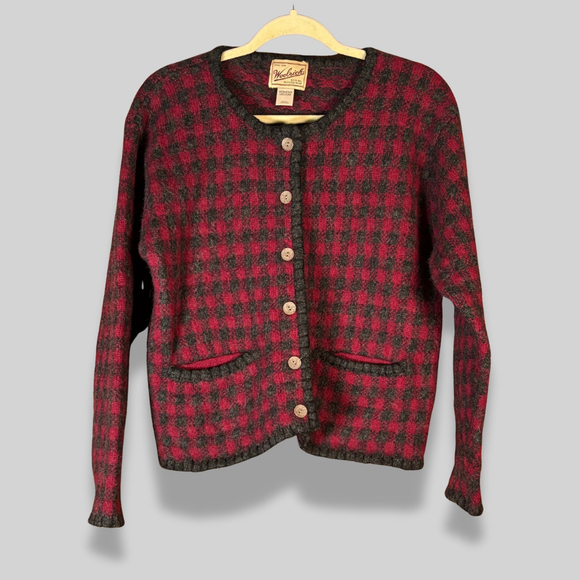 Woolrich Women’s 100% Wool Red Check Cardigan Sweater...